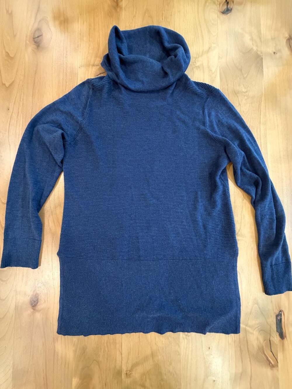 Eileen Fisher Organic Linen Cotton Slub Funnel Neck Top Dusk Blue Size M
